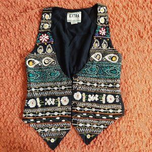 80's Embordered and Beaded Boho Vest Extra Sports Wear Small